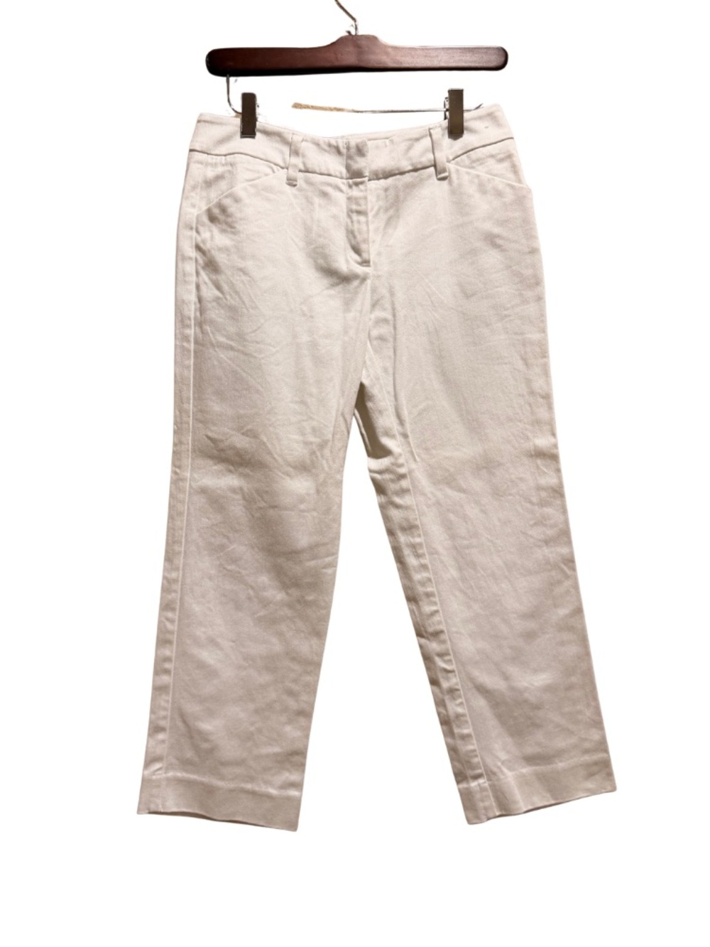 New York & Company Women's Cropped White Pants Size 2 Cotton Spandex Stretch EUC